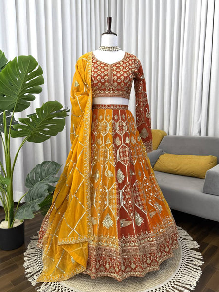 Yellow Color Wedding Wear Designer Georgette Lehenga