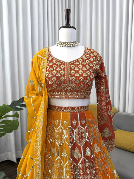 Yellow Color Wedding Wear Designer Georgette Lehenga