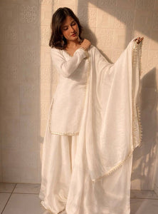 White Color Party Wear Silk Designer Palazzo Suit