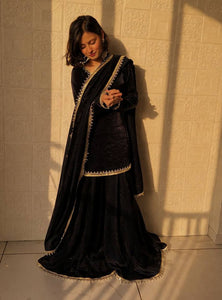 Black Color Party Wear Silk Designer Palazzo Suit