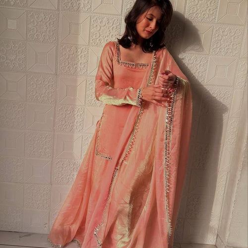 Peach Color Party Wear Silk Designer Palazzo Suit