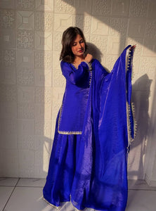 Royal Blue Color Party Wear Silk Designer Palazzo Suit