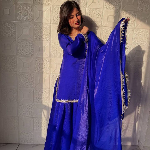 Royal Blue Color Party Wear Silk Designer Palazzo Suit