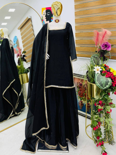 Black Color Party Wear Silk Designer Palazzo Suit