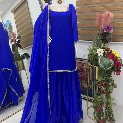 Royal Blue Color Party Wear Silk Designer Palazzo Suit