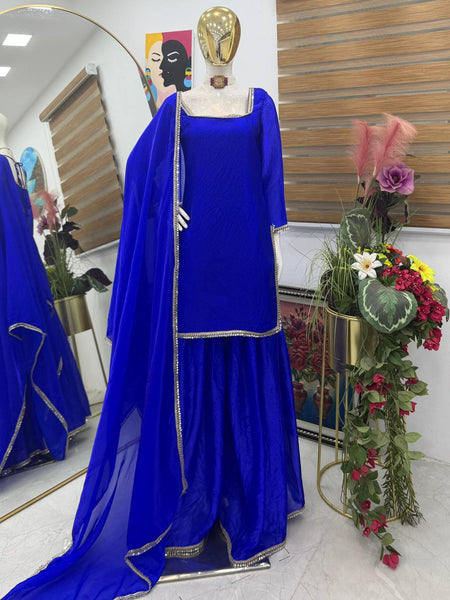 Royal Blue Color Party Wear Silk Designer Palazzo Suit