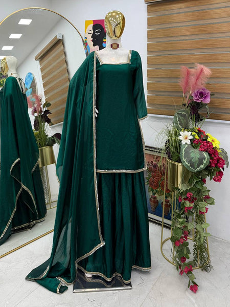 Green Color Party Wear Silk Designer Palazzo Suit