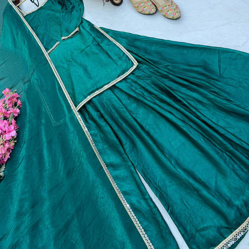 Green Color Party Wear Silk Designer Palazzo Suit