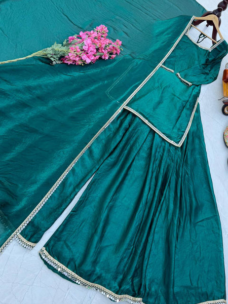 Green Color Party Wear Silk Designer Palazzo Suit
