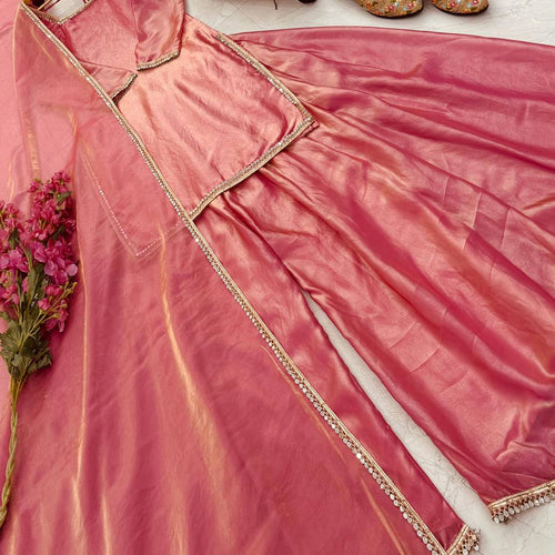 Peach Color Party Wear Silk Designer Palazzo Suit