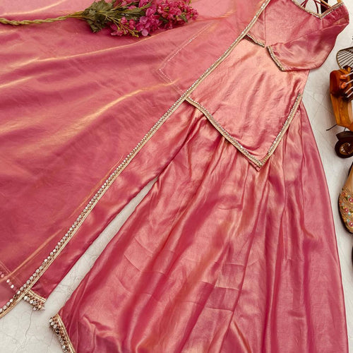 Peach Color Party Wear Silk Designer Palazzo Suit