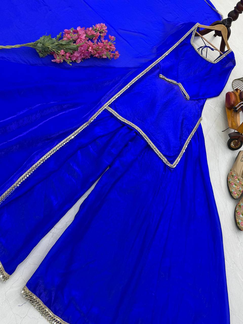 Royal Blue Color Party Wear Silk Designer Palazzo Suit