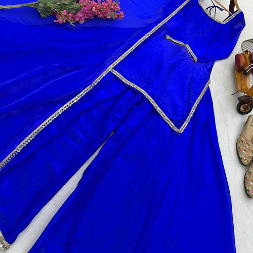 Royal Blue Color Party Wear Silk Designer Palazzo Suit