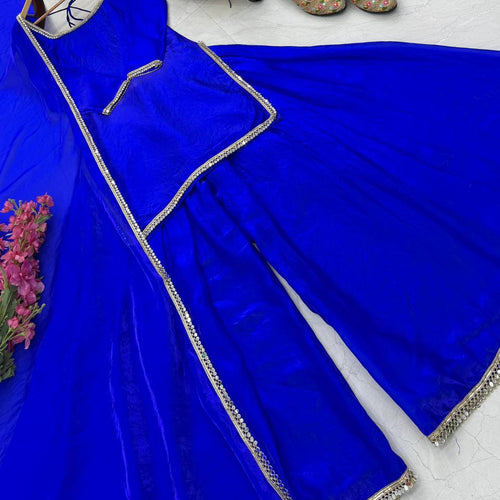 Royal Blue Color Party Wear Silk Designer Palazzo Suit