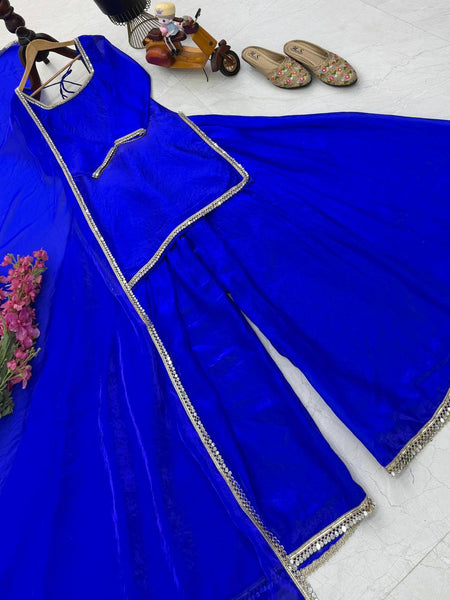 Royal Blue Color Party Wear Silk Designer Palazzo Suit