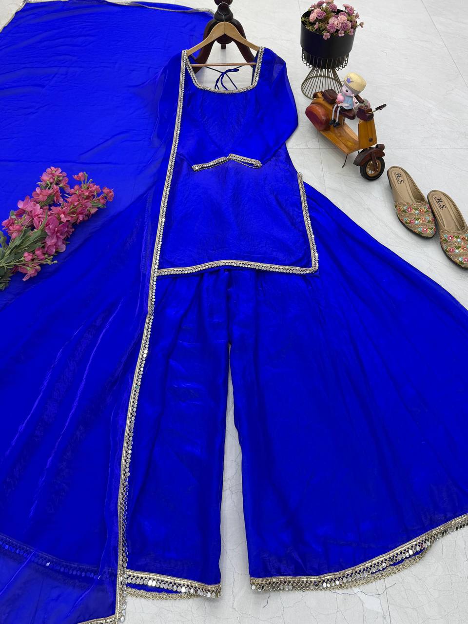 Royal Blue Color Party Wear Silk Designer Palazzo Suit