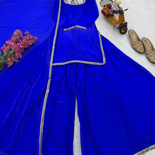 Royal Blue Color Party Wear Silk Designer Palazzo Suit