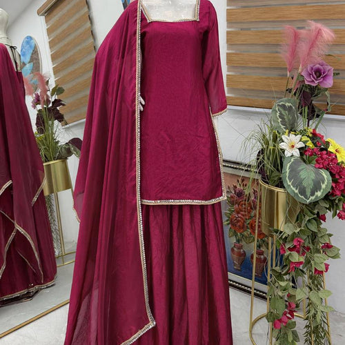 Pink Color Party Wear Silk Designer Palazzo Suit