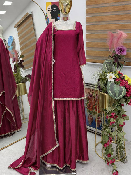 Pink Color Party Wear Silk Designer Palazzo Suit