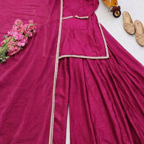 Pink Color Party Wear Silk Designer Palazzo Suit