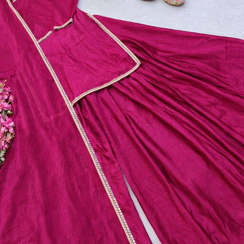 Pink Color Party Wear Silk Designer Palazzo Suit