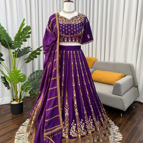 Purple Color Heavy Wedding Wear Trendy Designer Lehenga Choli