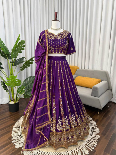 Purple Color Heavy Wedding Wear Trendy Designer Lehenga Choli