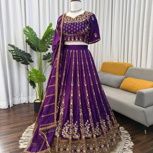 Purple Color Heavy Wedding Wear Trendy Designer Lehenga Choli