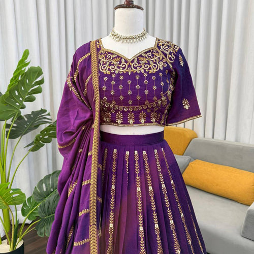 Purple Color Heavy Wedding Wear Trendy Designer Lehenga Choli