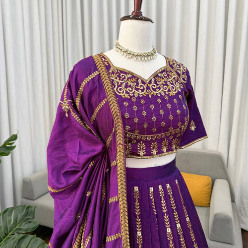 Purple Color Heavy Wedding Wear Trendy Designer Lehenga Choli