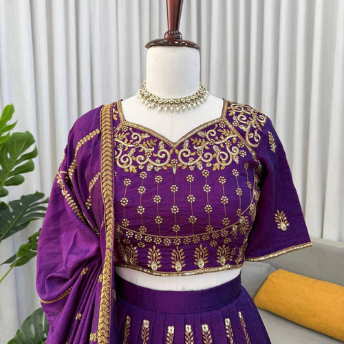 Purple Color Heavy Wedding Wear Trendy Designer Lehenga Choli