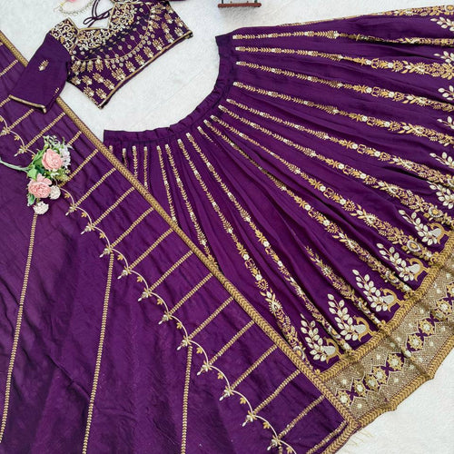 Purple Color Heavy Wedding Wear Trendy Designer Lehenga Choli