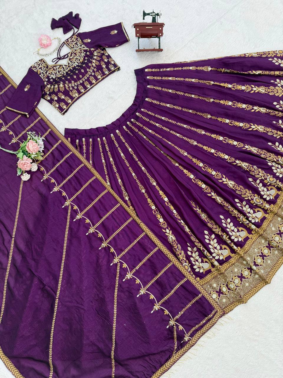 Purple Color Heavy Wedding Wear Trendy Designer Lehenga Choli