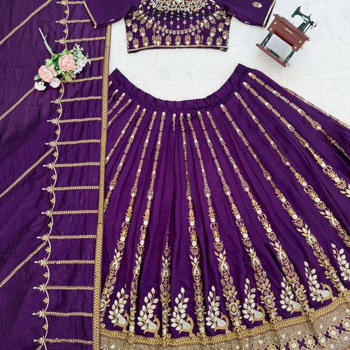 Purple Color Heavy Wedding Wear Trendy Designer Lehenga Choli