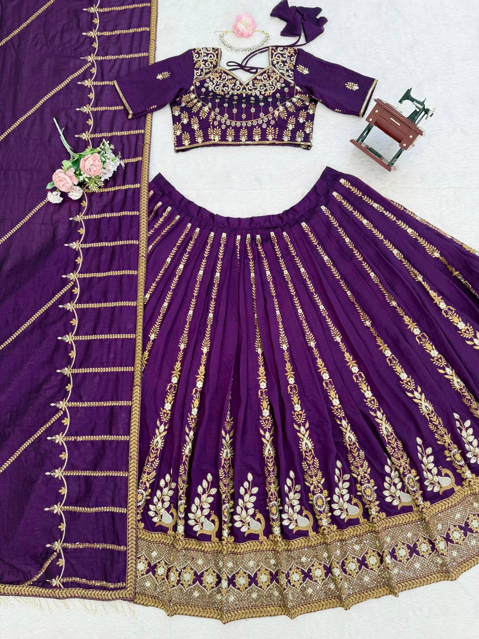 Purple Color Heavy Wedding Wear Trendy Designer Lehenga Choli