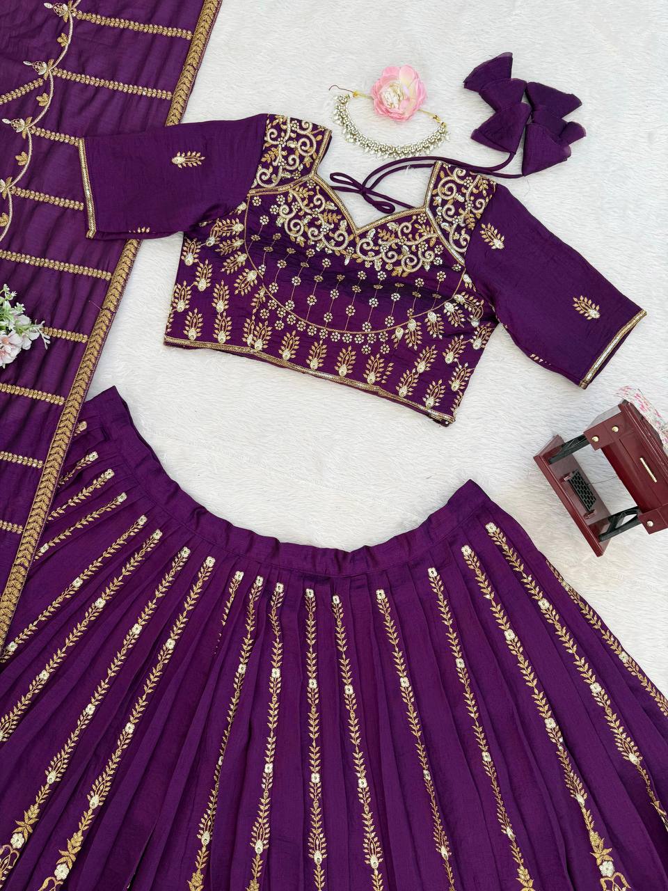 Purple Color Heavy Wedding Wear Trendy Designer Lehenga Choli