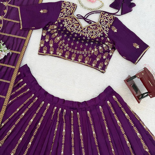 Purple Color Heavy Wedding Wear Trendy Designer Lehenga Choli