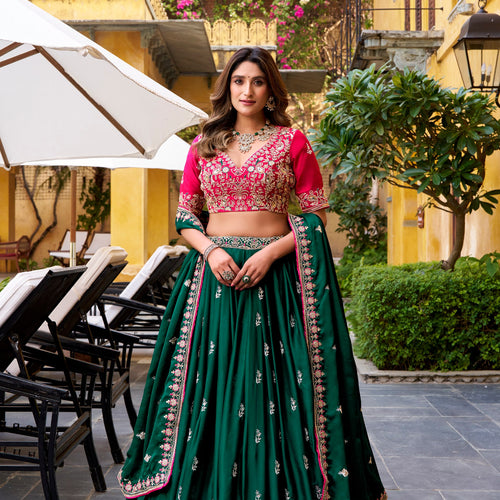 Green Color Designer Wedding Wear Embroidered Lehenga Choli