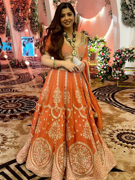Light Orange Color Wedding Wear Heavy Georgette Lehenga Choli