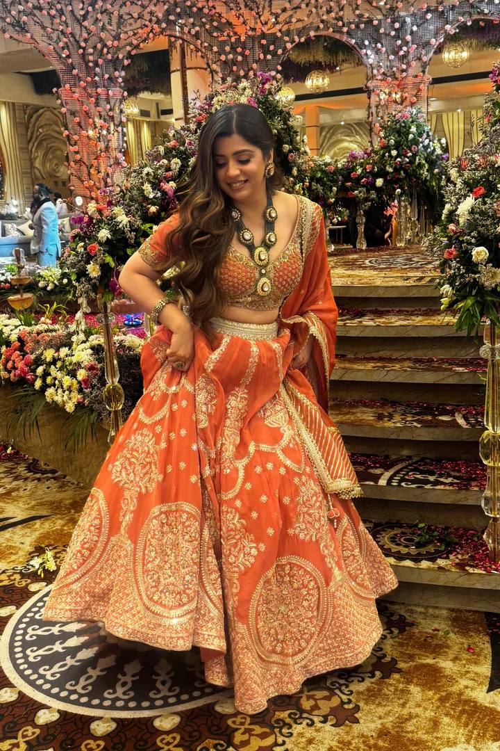 Light Orange Color Wedding Wear Heavy Georgette Lehenga Choli