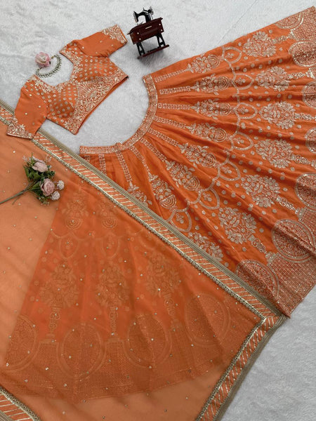 Light Orange Color Wedding Wear Heavy Georgette Lehenga Choli