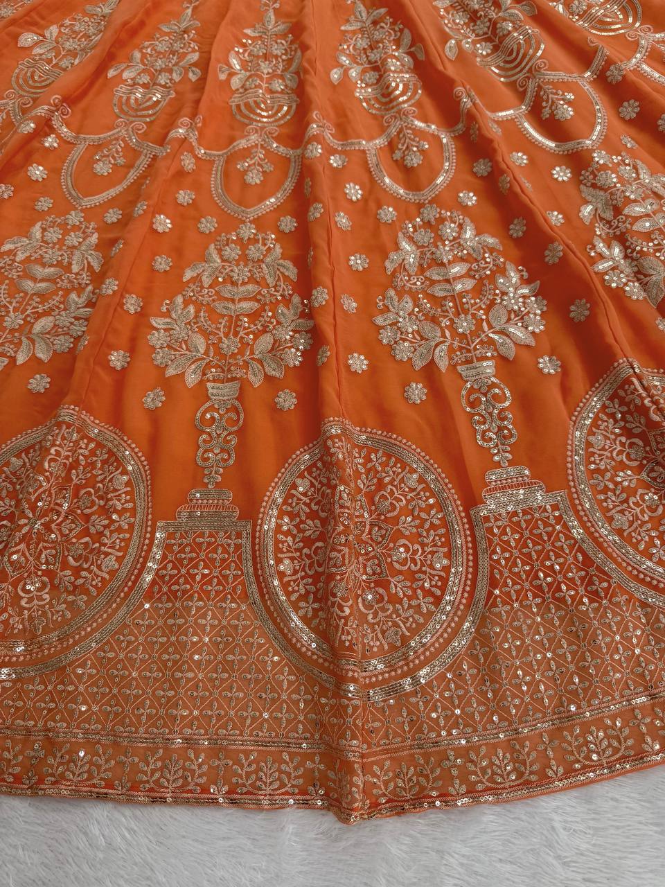 Light Orange Color Wedding Wear Heavy Georgette Lehenga Choli