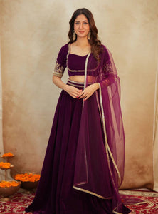Dark Pink Color Velvet Designer Wedding Wear Lehenga Choli