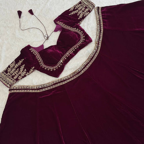 Dark Pink Color Velvet Designer Wedding Wear Lehenga Choli