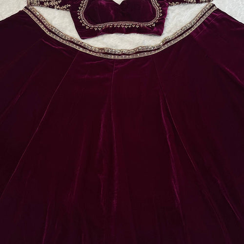 Dark Pink Color Velvet Designer Wedding Wear Lehenga Choli