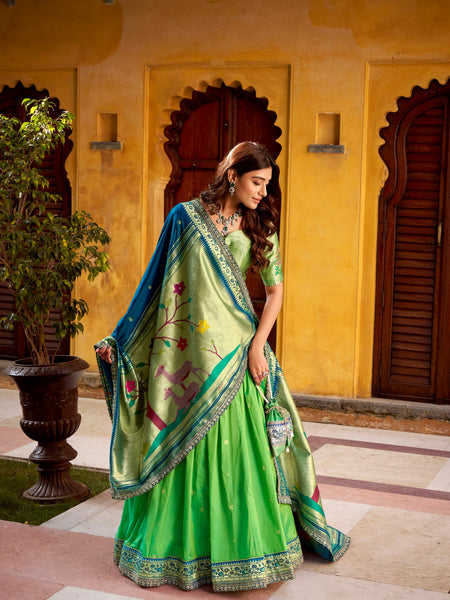 Green Color Paithani Soft Silk Designer Traditional Lehenga Choli