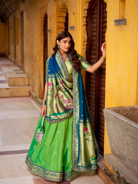 Green Color Paithani Soft Silk Designer Traditional Lehenga Choli