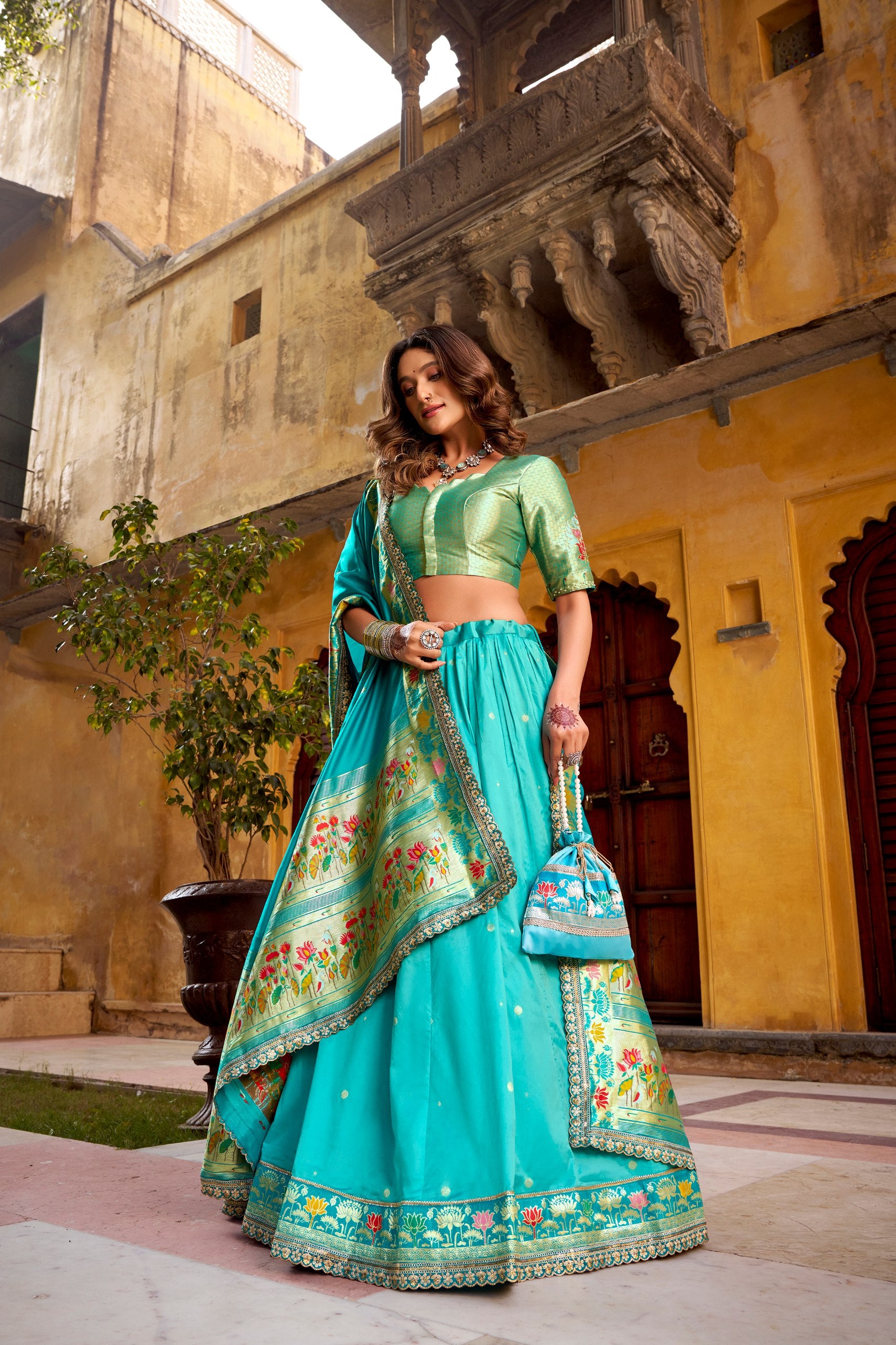 Sky Blue Color Paithani Soft Silk Designer Traditional Lehenga Choli