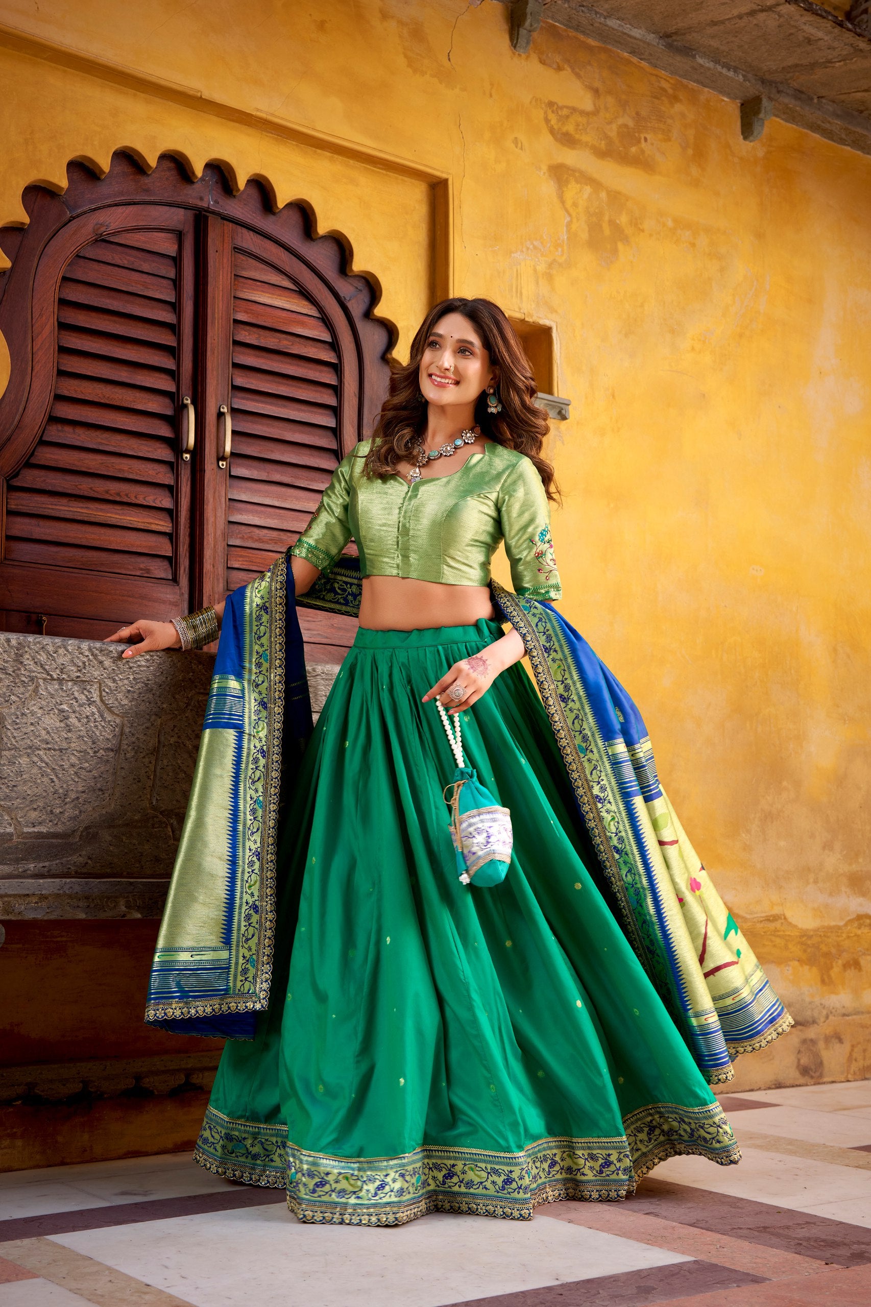 Dark Green Color Paithani Soft Silk Designer Traditional Lehenga Choli