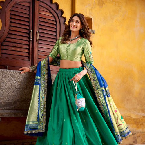 Dark Green Color Paithani Soft Silk Designer Traditional Lehenga Choli